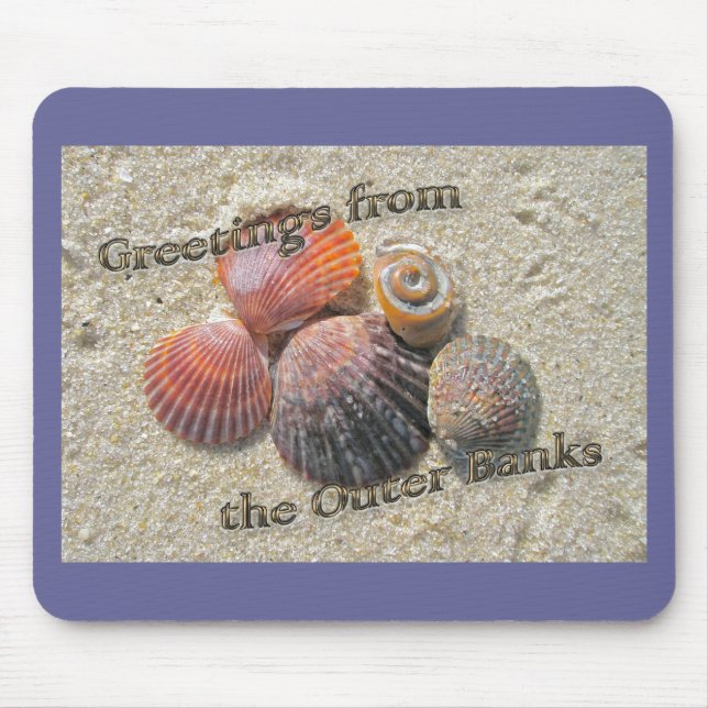 Greetings from the Outer Banks Seashells Mouse Pad (Front)
