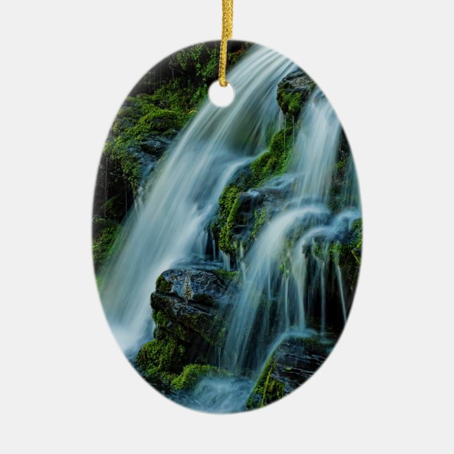Greetings from the Poconos Beautiful Waterfall Ceramic Tree Decoration (Front)