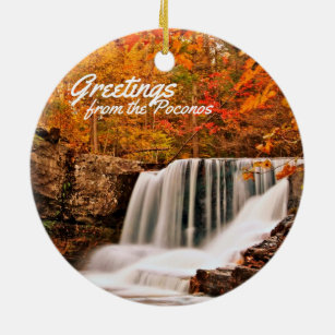 Greetings from the Poconos!Factory Falls in Autumn Ceramic Tree Decoration