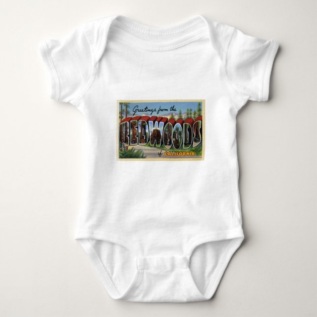 Greetings from the Redwoods of California Baby Bodysuit (Front)