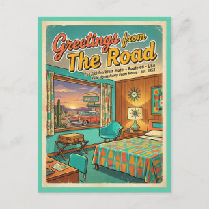 Greetings from The Road Golden West Motel Route 66 Postcard