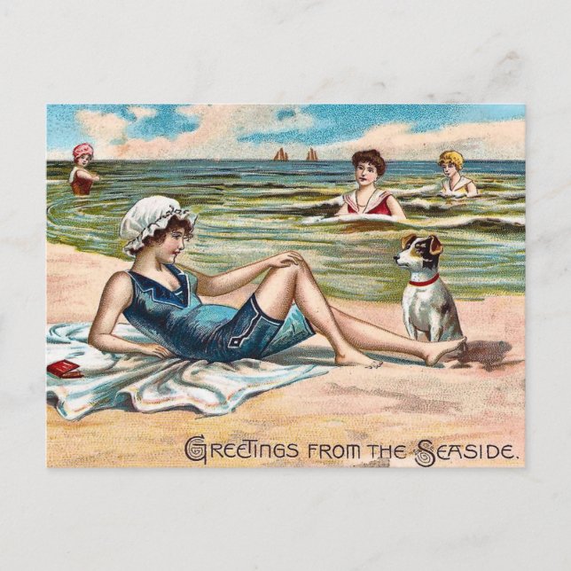Greetings from the Seaside!  Vintage postcard (Front)
