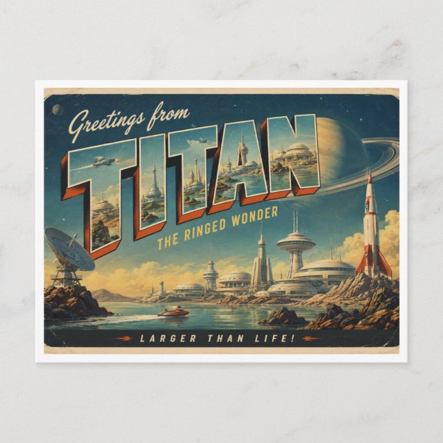 Greetings From Titan Retro Sci-Fi Postcard (Front)