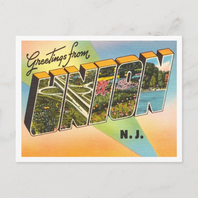 Greetings from Union, New Jersey Vintage Travel Postcard (Front)