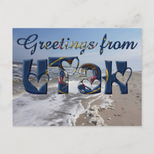 Greetings from Utah State Flag Hearts USA Postcard