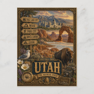 Greetings From Utah Vintage Retro Art Postcard