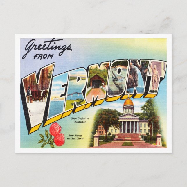 Greetings from Vermont Vintage Travel Postcard (Front)