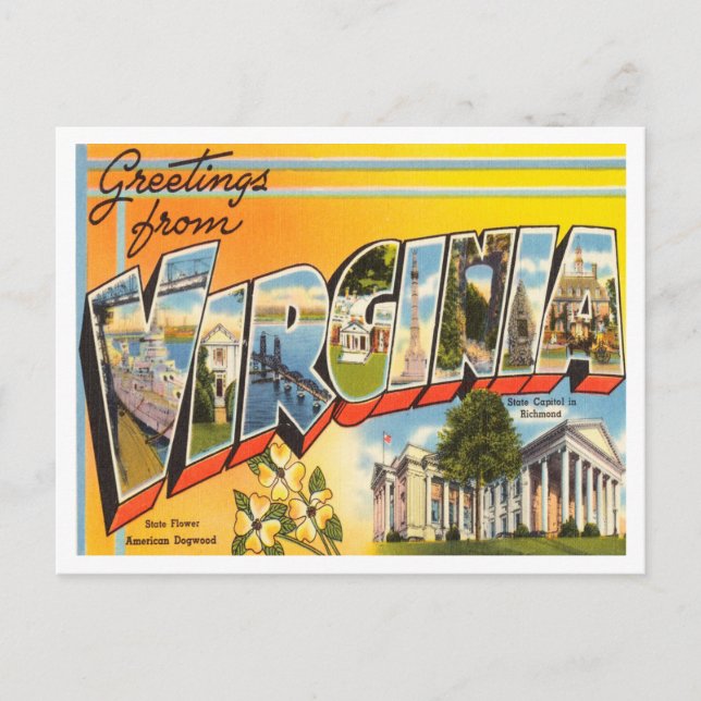 Greetings from Virginia Vintage Travel Postcard (Front)