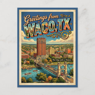 Greetings From Waco Texas Vintage Style Postcard