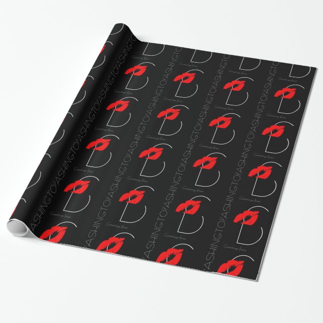 Greetings from Washington D.C. Red Lipstick Kiss Wrapping Paper (Unrolled)