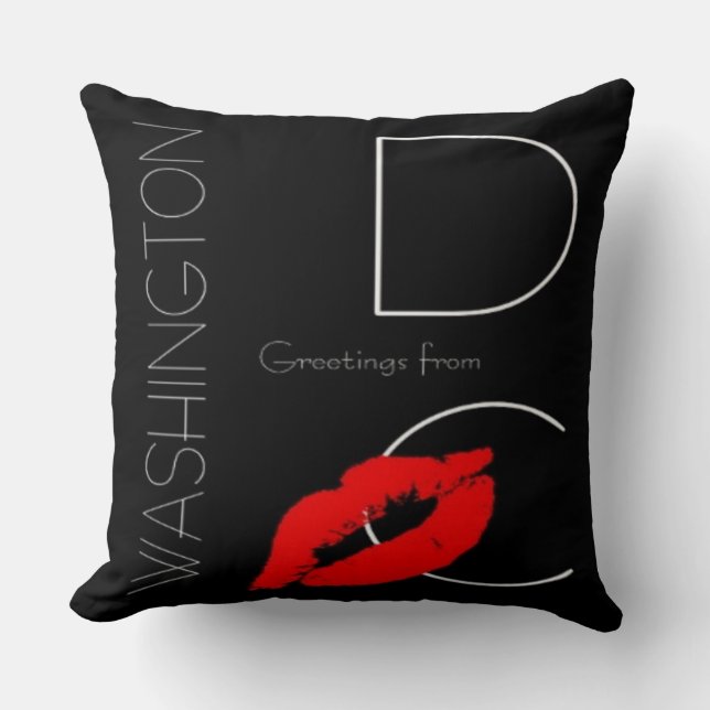Greetings from Washington DC Red Lipstick Kiss Cushion (Front)
