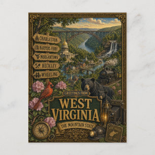 Greetings From West Virginia Vintage Retro Art Postcard