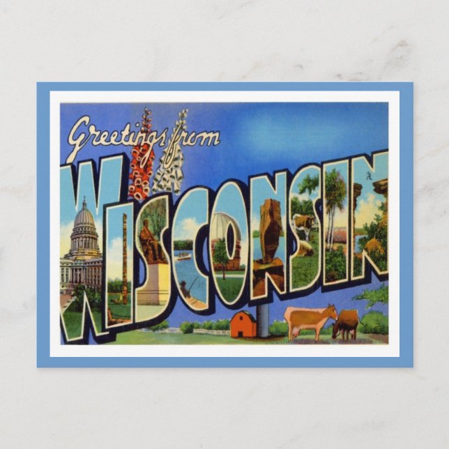 Greetings From Wisconsin WI USA Postcard (Front)