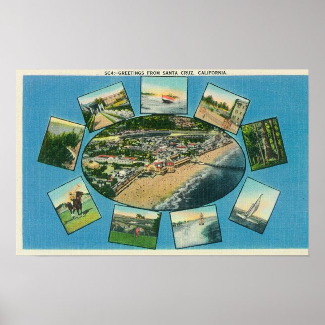Greetings From with Scenic ViewsSanta Cruz, CA Poster (Front)