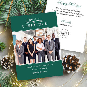 Greetings Green Corporate Business Photo Holiday Card