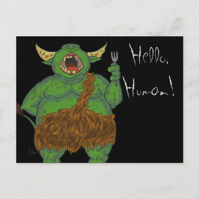 Greetings Human Troll Postcard (Front)