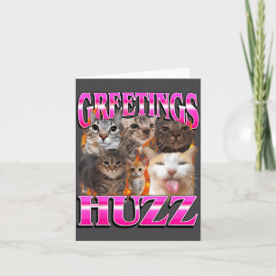 Greetings Huzz Funny Cat Meme Bootleg Graphic Men  Card
