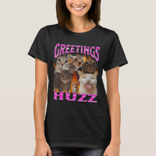 Greetings Huzz Funny Cat Meme Bootleg Graphic Men T-Shirt