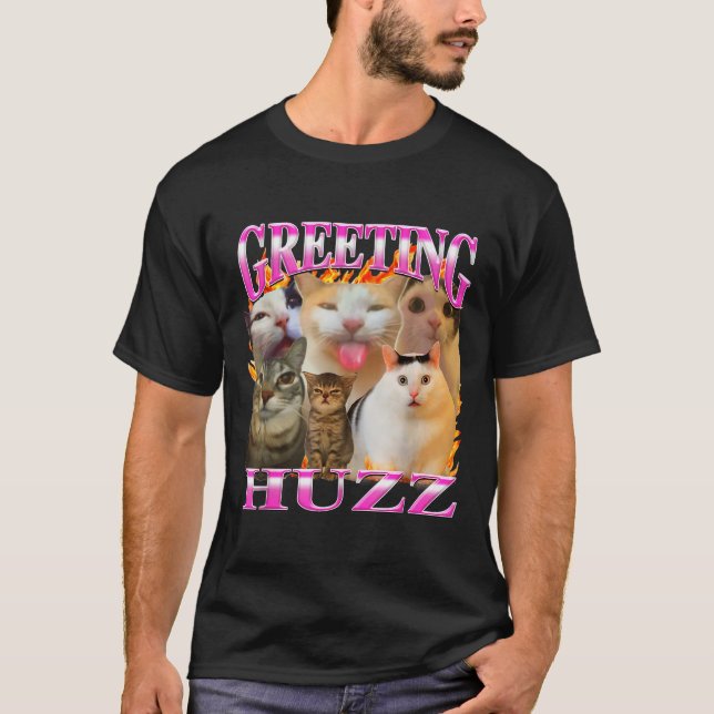 Greetings Huzz Funny Cat Meme Bootleg Graphic Men  T-Shirt (Front)