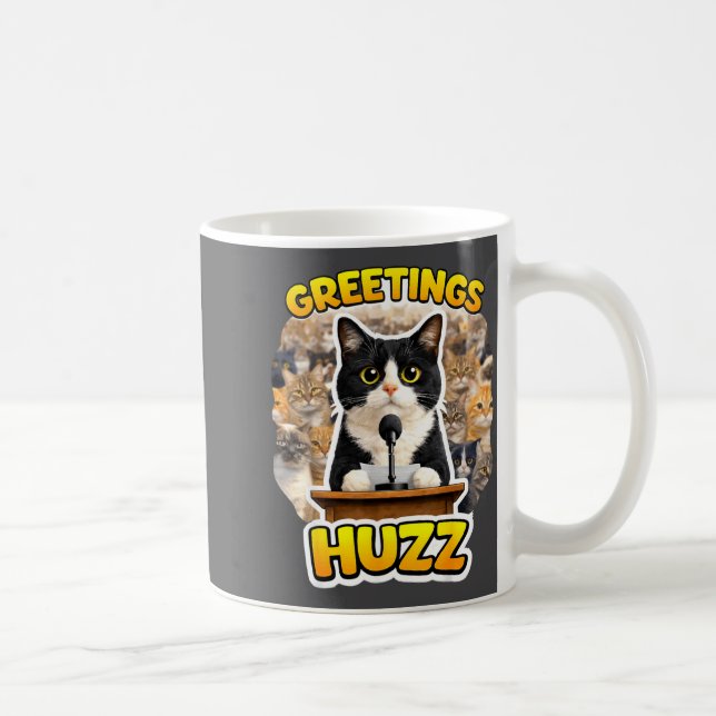 Greetings Huzz Lollip Silly Cat Meme Funny Tuxedo  Coffee Mug (Right)