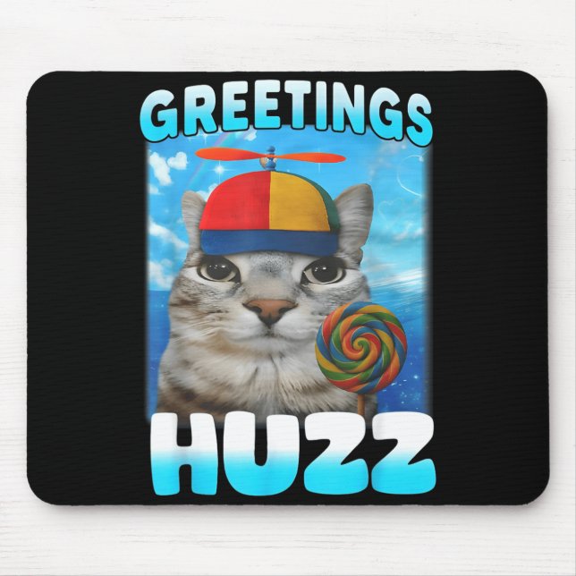 Greetings Huzz Lollipop Cat Meme Funny Silly Cats Mouse Pad (Front)