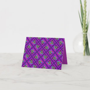 Greetings in purple and blue lime green design card