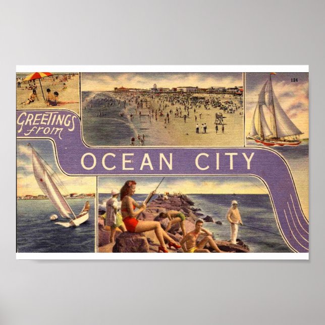 Greetings Ocean City NJ Vintage Style Poster (Front)