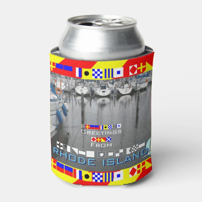 Greetings Rhode Island Nautical Flags personalised Can Cooler (Can Front)