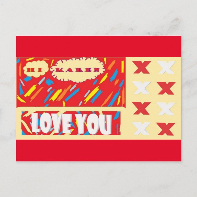 Greetings to Karen in purple and red Card (Front)