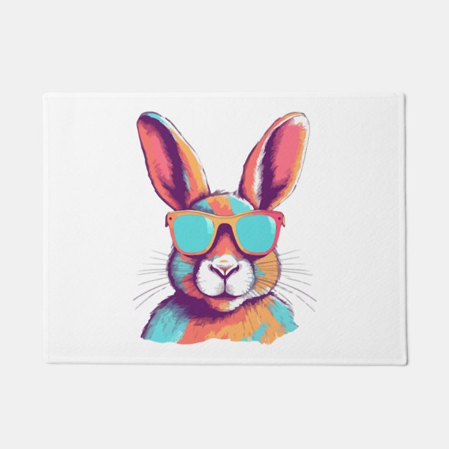 Greg the rabbit with glasses doormat (Front)