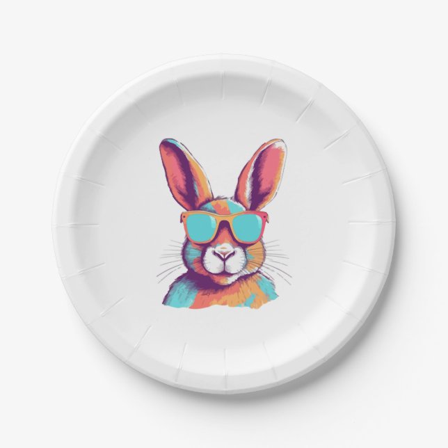 Greg the rabbit with glasses paper plate (Front)