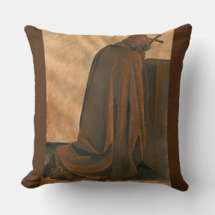 Gregorian Monk In Prayer Wearing Hooded Cassock Cushion