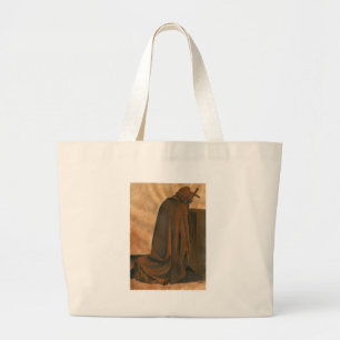 Gregorian Monk In Prayer Wearing Hooded Cassock Large Tote Bag