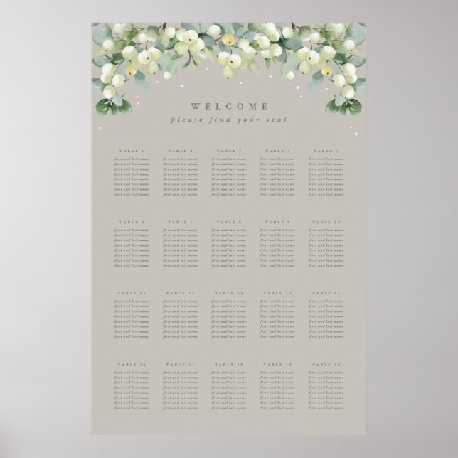 Greige 24x36" 20 Tables of 8 Seating Chart Poster (Front)