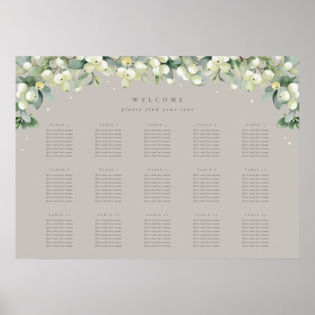 Greige 28x20" 15 Tables of 8 Seating Chart Poster (Front)
