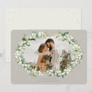 Greige/Cream Snowberry+Eucalyptus Wedding Photo Thank You Card