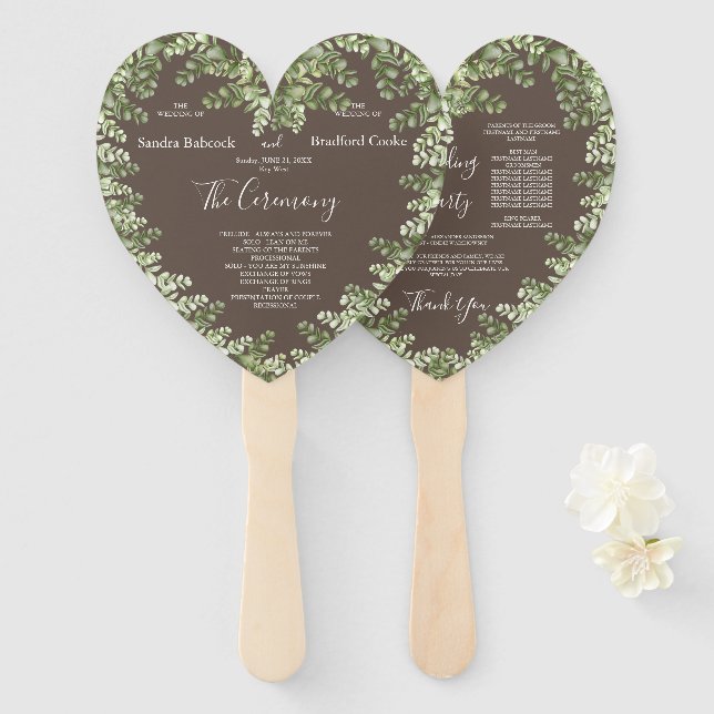 Greige Eucalyptus  Fall Autumn heart Shaped Hand Fan (Front and Back)