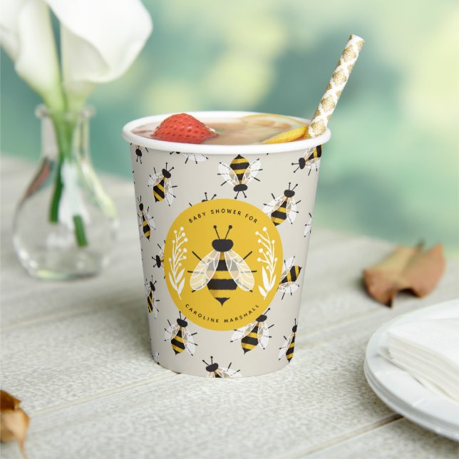 Greige Mama and Baby to Bee Patterned Paper Paper Cups (Insitu)