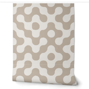 Greige Mid Century Modern Geometric Organic Shapes Wallpaper