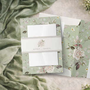 Greige Rose Wedding Invitation Belly Band