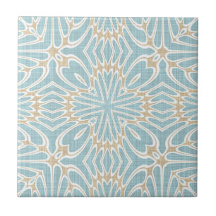 Greige Seafoam Green Taupe Brown Ethnic Tribe Art Ceramic Tile