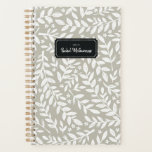 Greige Sketched Floral Leaf Year and Name Planner<br><div class="desc">Start your year off on the right foot with this personalised and chic week and month planner featuring a pattern of hand-drawn white leafy branches and small flowers on a modern greige background. Don't forget to customise the front with the year and name of your choice!</div>