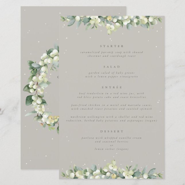 Greige Snowberry+Eucalyptus 4 Course Wedding Menu (Front/Back)