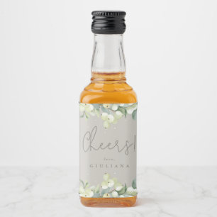 Greige Snowberry+Eucalyptus Bachelorette Mini Liquor Bottle Label