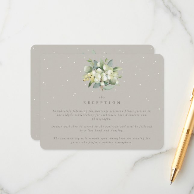 Greige Snowberry+Eucalyptus Bouquet Reception Enclosure Card (Front/Back In Situ)