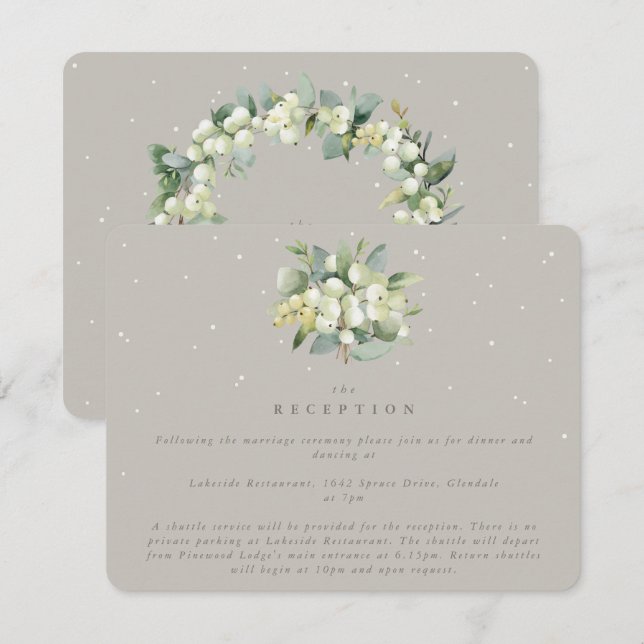 Greige Snowberry+Eucalyptus Bouquet Reception Enclosure Card (Front/Back)