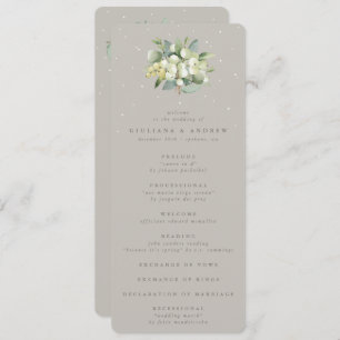 Greige Snowberry+Eucalyptus Bouquet Winter Wedding Program