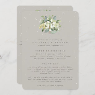 Greige Snowberry+Eucalyptus Bouquet Winter Wedding Program
