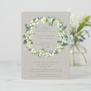 Greige Snowberry+Eucalyptus Bridal Shower Invitation