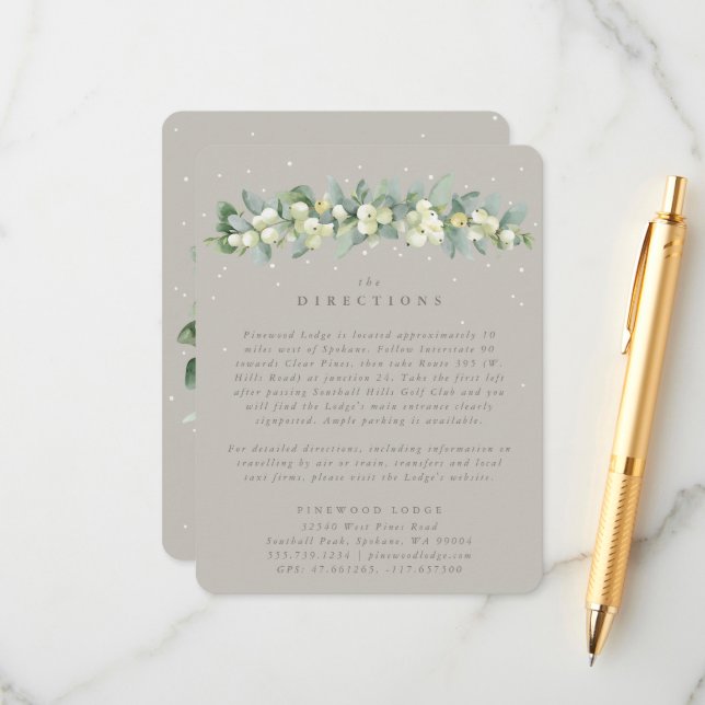Greige Snowberry+Eucalyptus Garland Directions Enclosure Card (Front/Back In Situ)